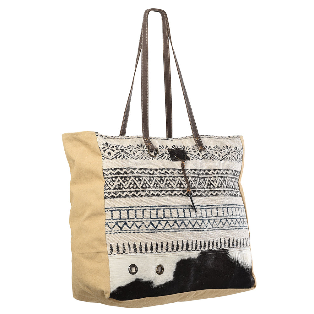 OHLAY Upcycled Wool Canvas Hair-On Genuine Leather Tote