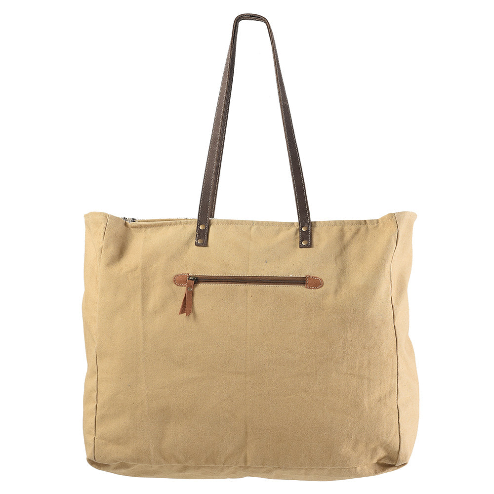OHLAY Upcycled Wool Canvas Hair-On Genuine Leather Tote