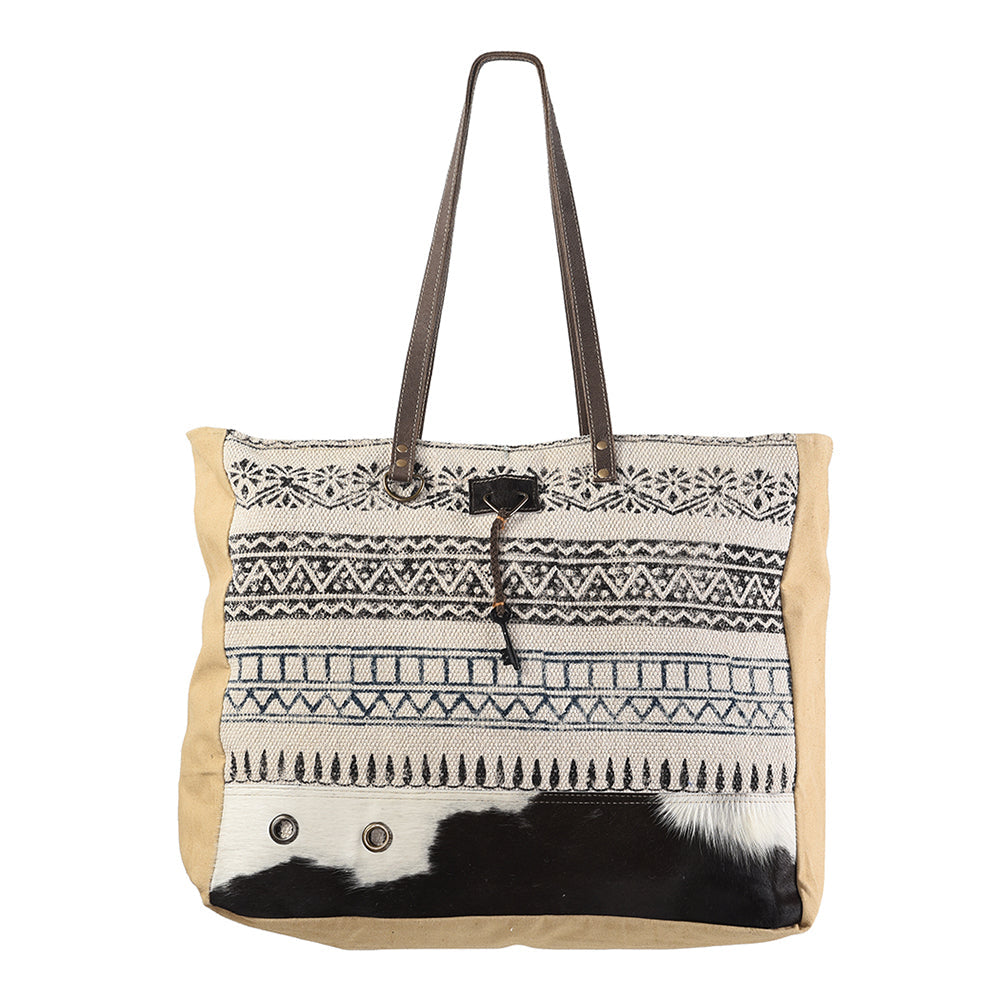 OHLAY Upcycled Wool Canvas Hair-On Genuine Leather Tote