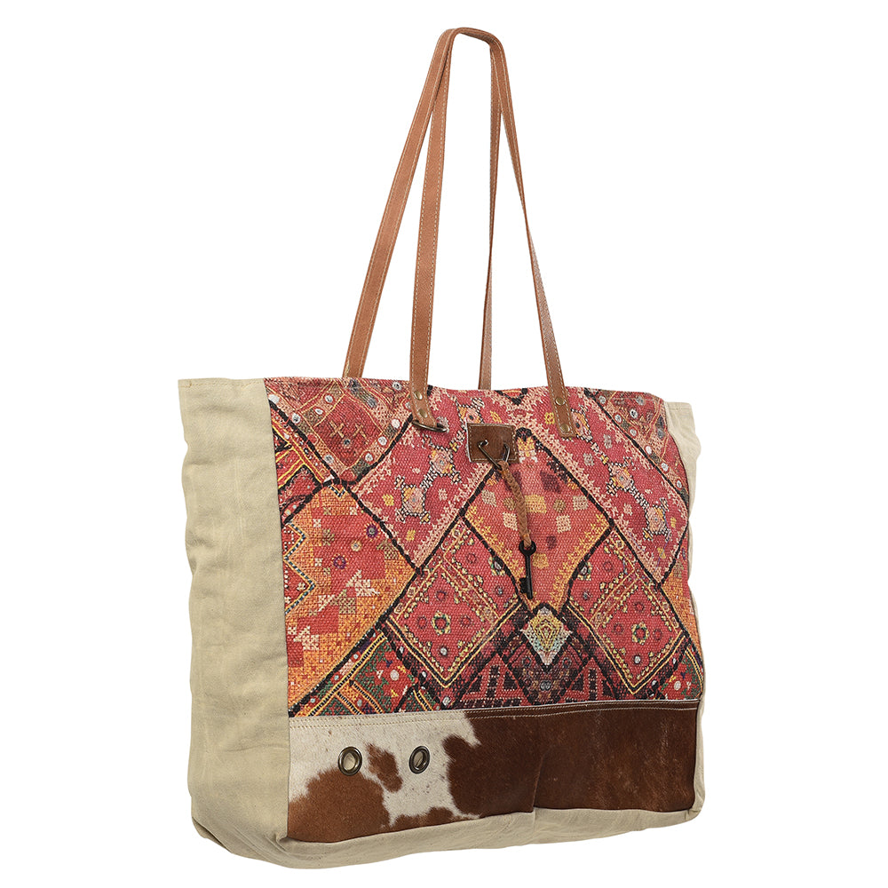 OHLAY Upcycled Wool Canvas Hair-On Genuine Leather Tote