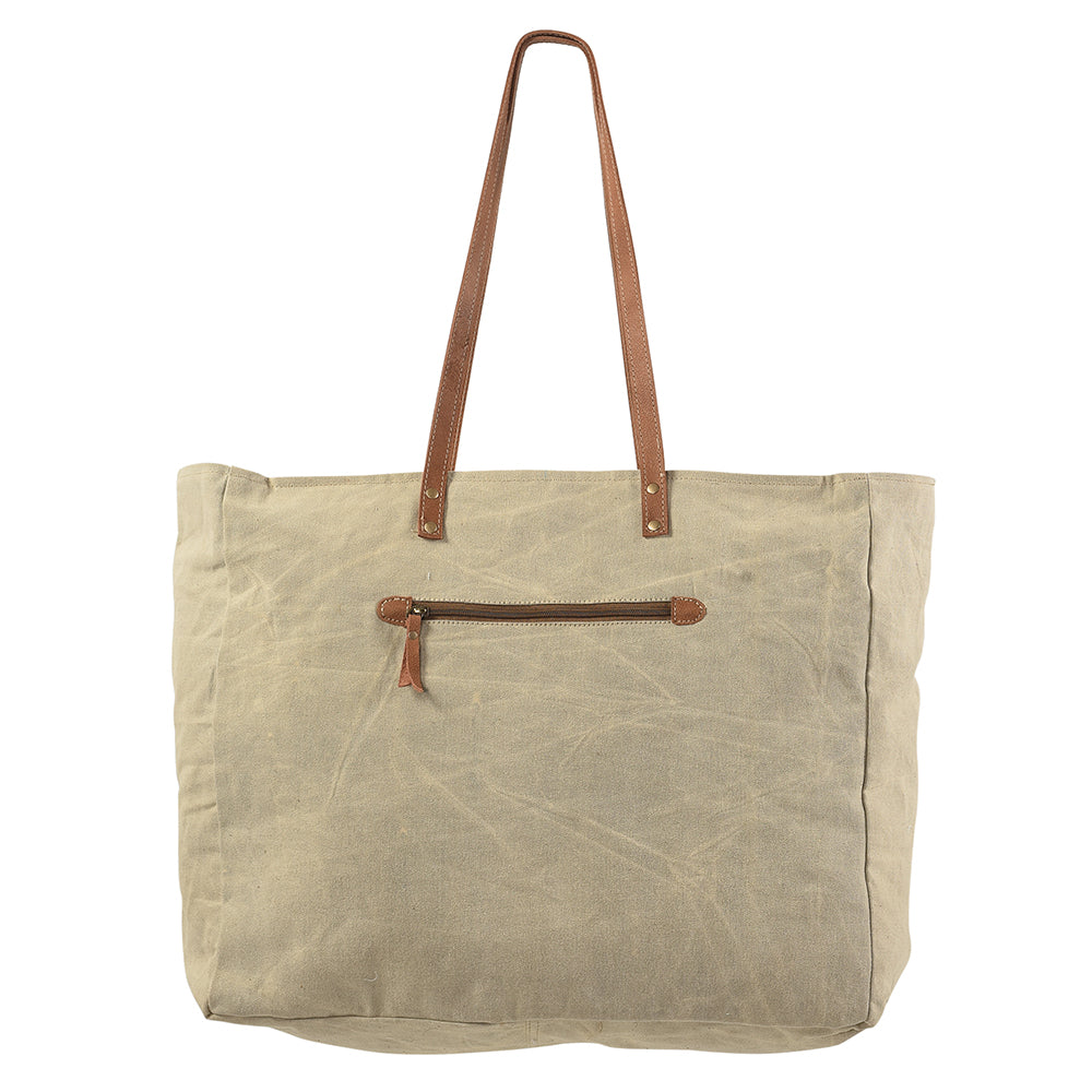 OHLAY Upcycled Wool Canvas Hair-On Genuine Leather Tote