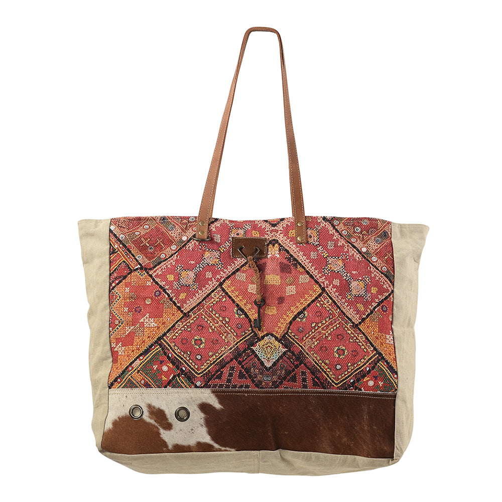 OHLAY Upcycled Wool Canvas Hair-On Genuine Leather Tote