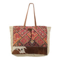 OHLAY Upcycled Wool Canvas Hair-On Genuine Leather Tote
