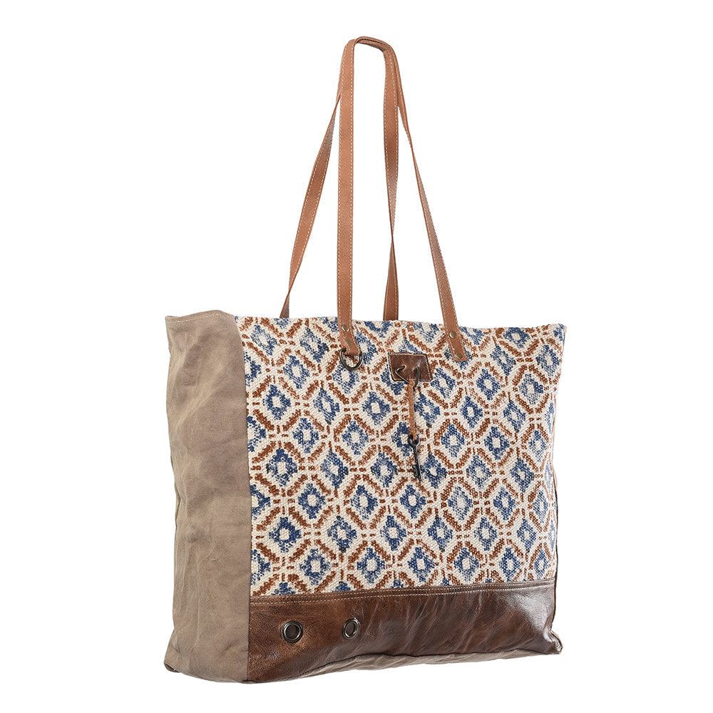 OHLAY Upcycled Wool Canvas Genuine Leather Tote