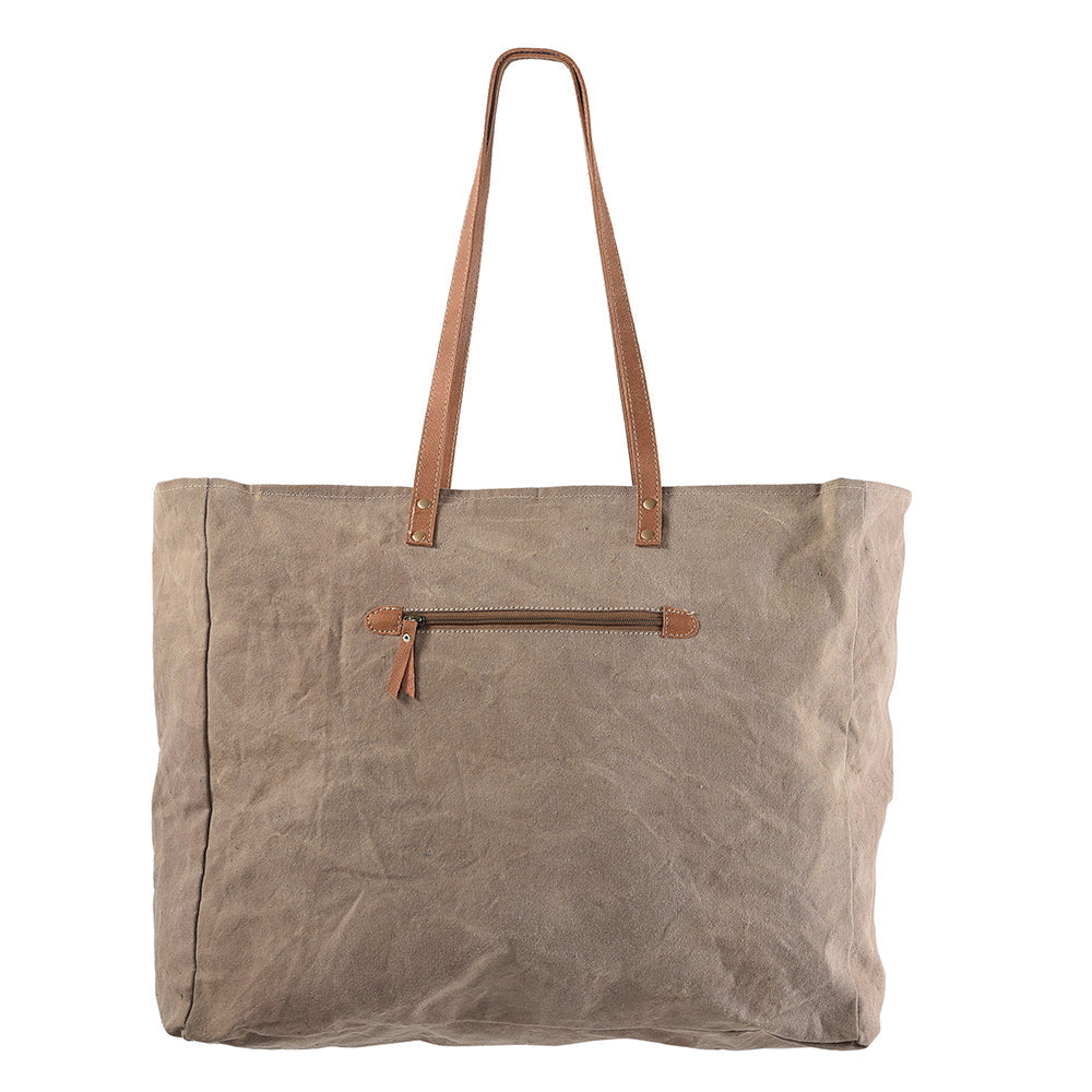 OHLAY Upcycled Wool Canvas Genuine Leather Tote