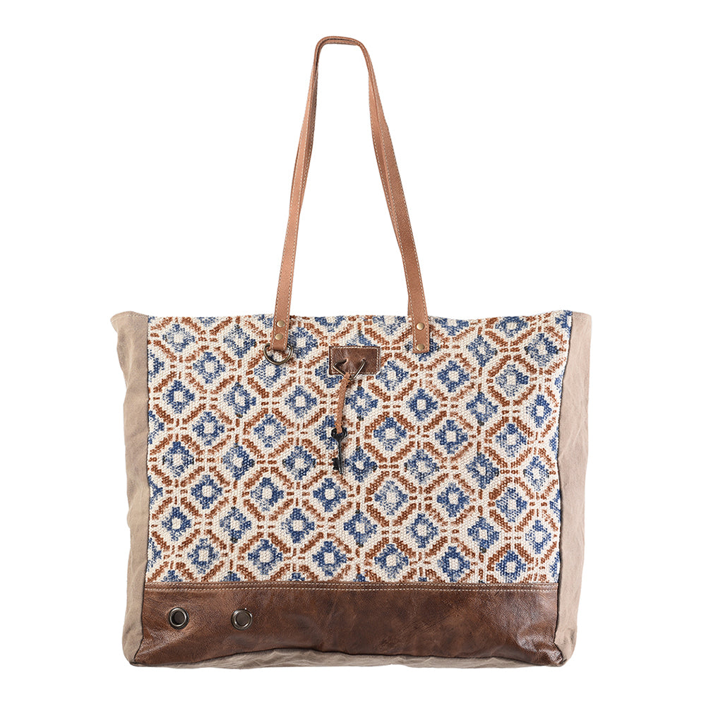 OHLAY Upcycled Wool Canvas Genuine Leather Tote
