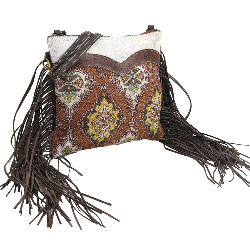 Ohlay Crossbody Upcycled Wool Upcycled Canvas Embossed Hair-On Genuine Leather