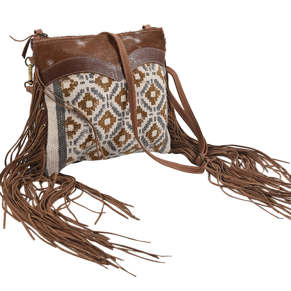 Ohlay Crossbody Upcycled Wool Upcycled Canvas Embossed Hair-On Genuine Leather
