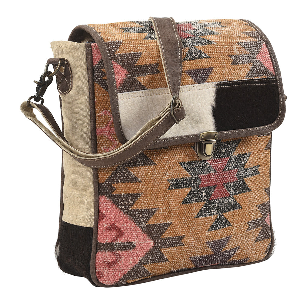 OHLAY Upcycled Wool Canvas Hair-On Genuine Leather Messenger Bag