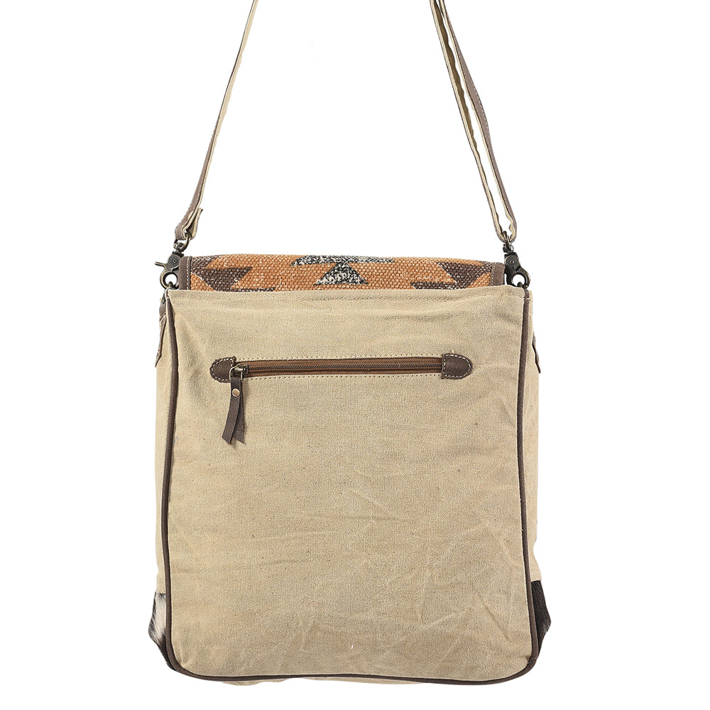 OHLAY Upcycled Wool Canvas Hair-On Genuine Leather Messenger Bag