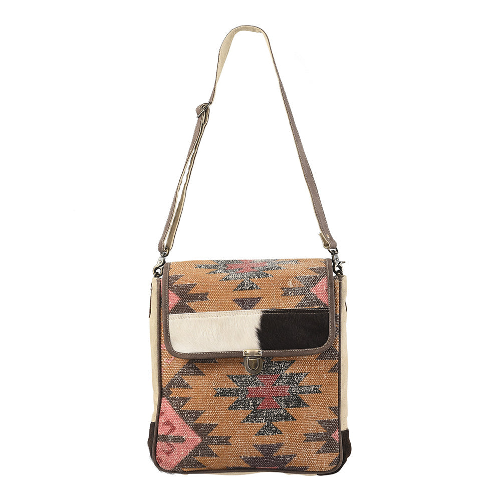 OHLAY Upcycled Wool Canvas Hair-On Genuine Leather Messenger Bag
