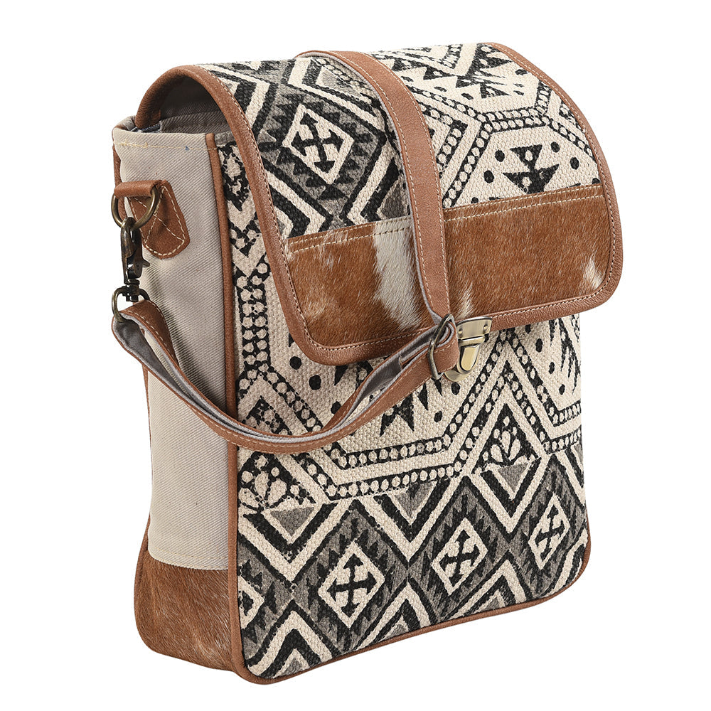 OHLAY Upcycled Wool Canvas Hair-On Genuine Leather Messenger Bag