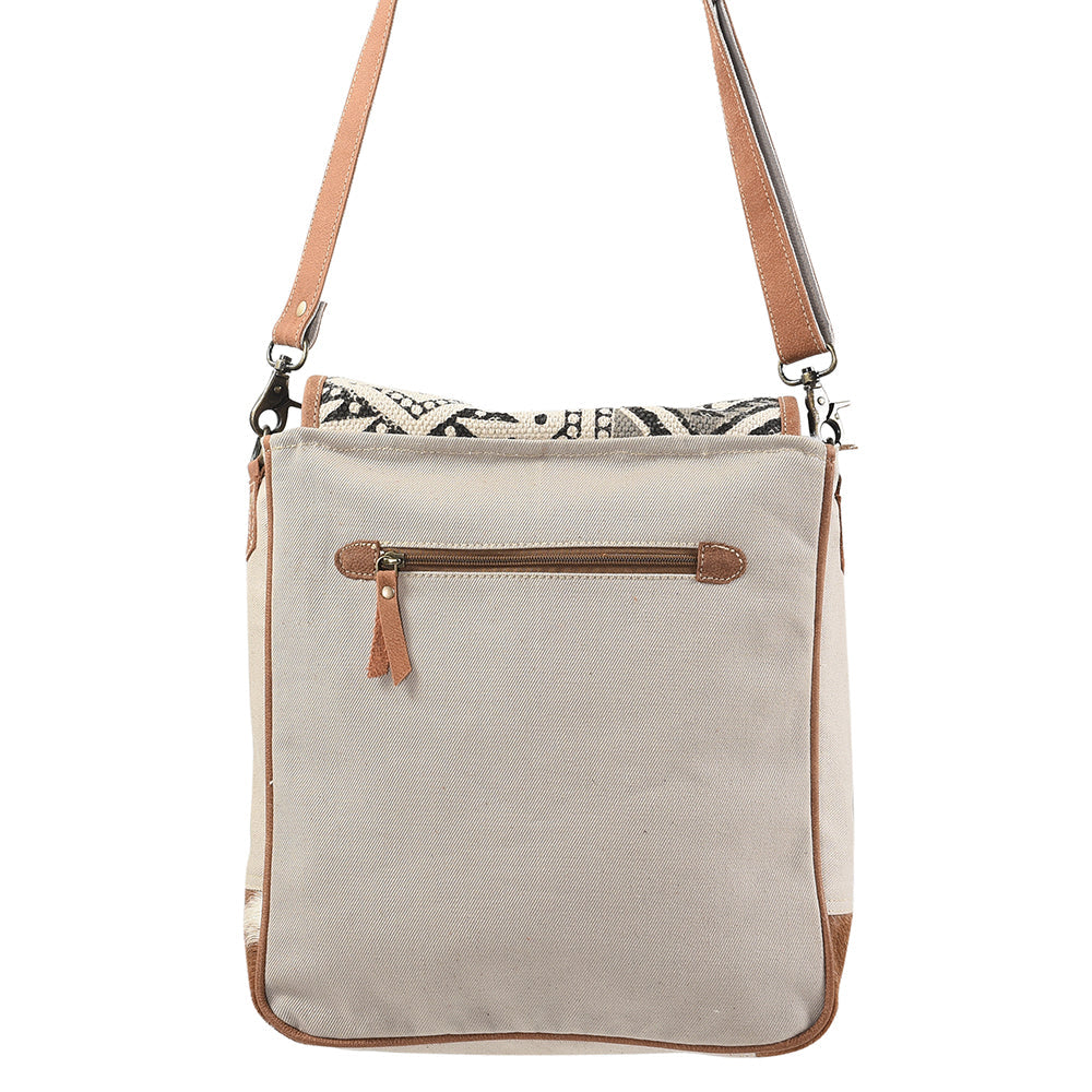 OHLAY Upcycled Wool Canvas Hair-On Genuine Leather Messenger Bag