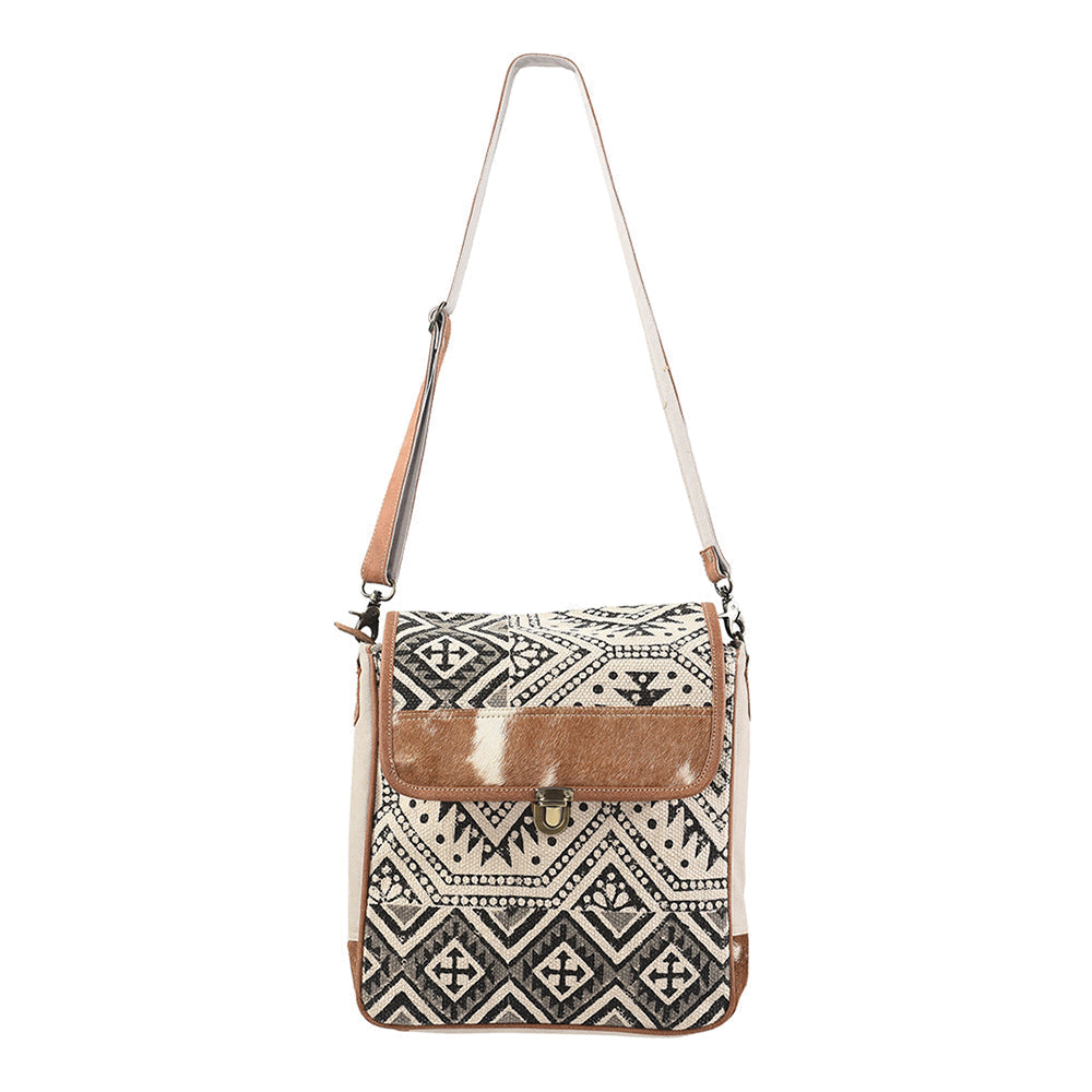 OHLAY Upcycled Wool Canvas Hair-On Genuine Leather Messenger Bag