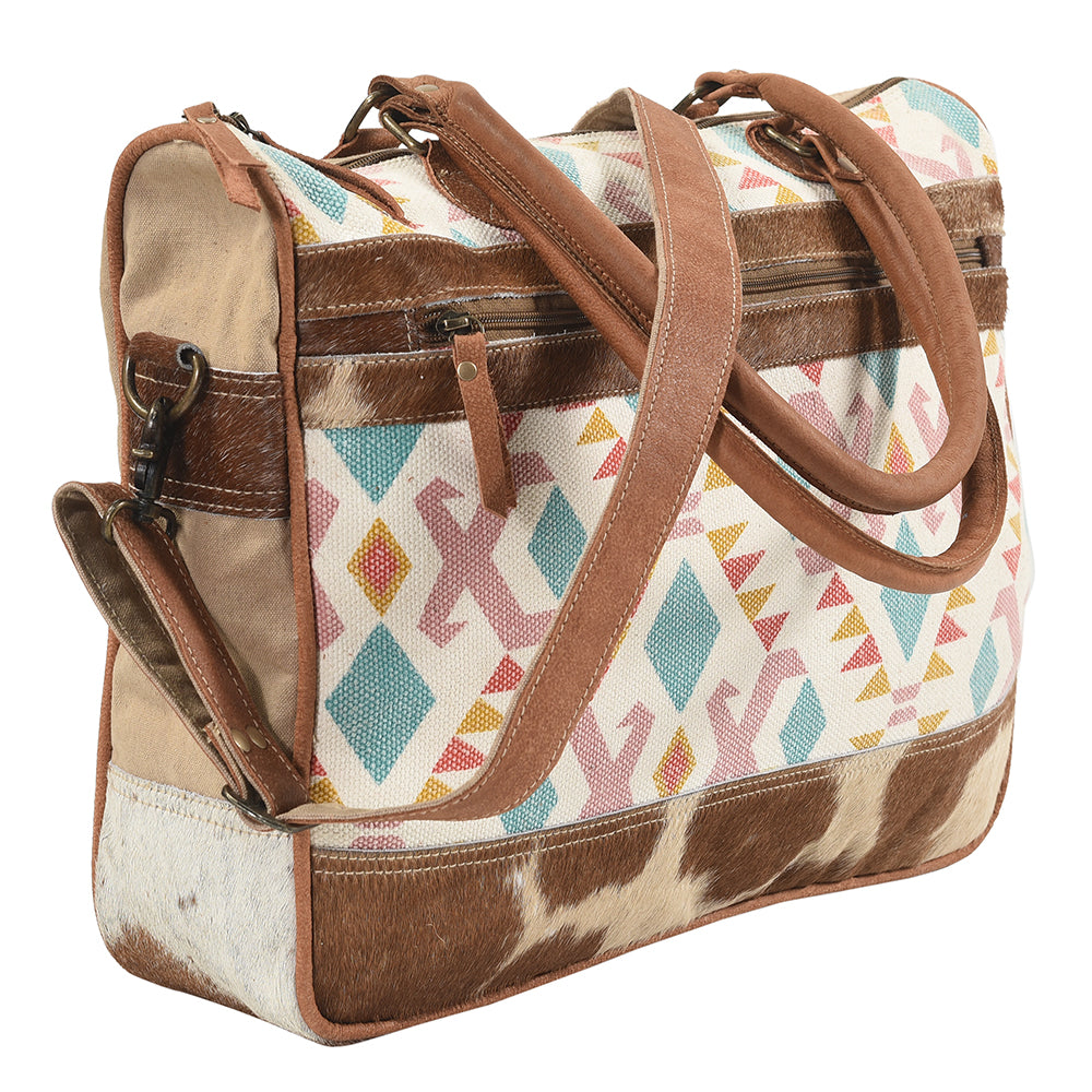 OHLAY Upcycled Wool Canvas Hair-On Genuine Leather Tote