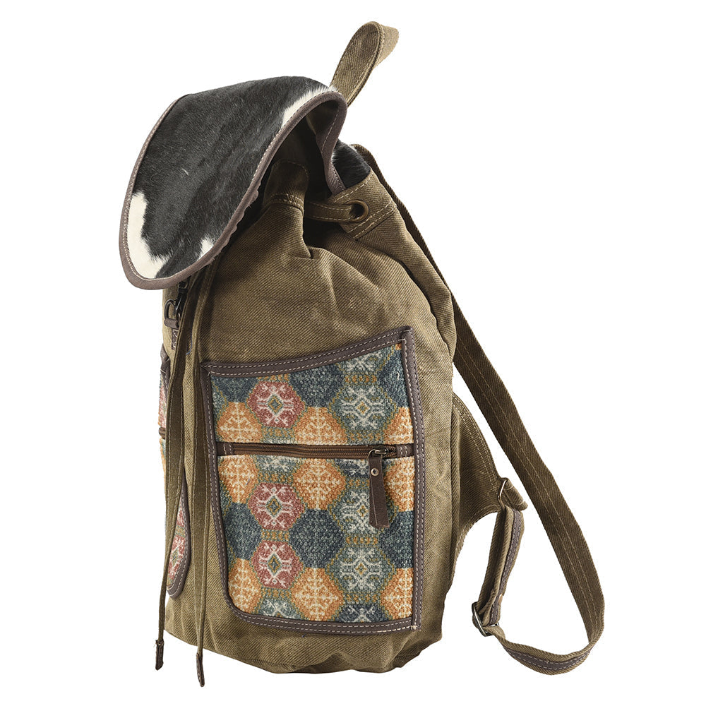 Ohlay Backpack Upcycled Canvas Hair-On Genuine Leather