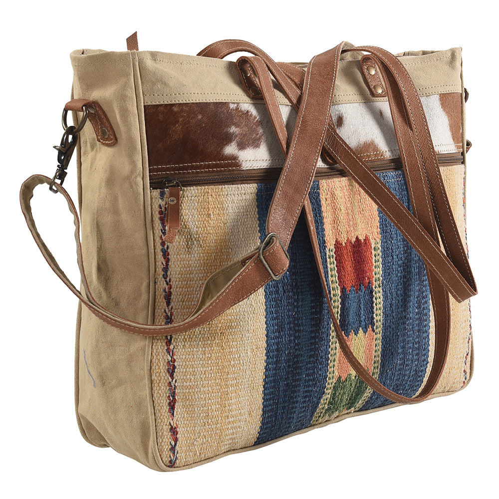 OHLAY Upcycled Wool Canvas Hair-On Genuine Leather Tote