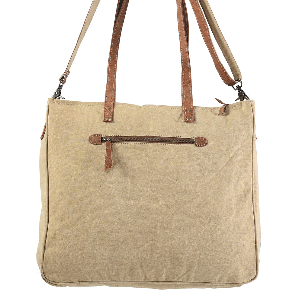 OHLAY Upcycled Wool Canvas Hair-On Genuine Leather Tote