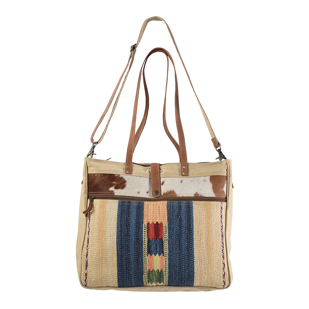 OHLAY Upcycled Wool Canvas Hair-On Genuine Leather Tote