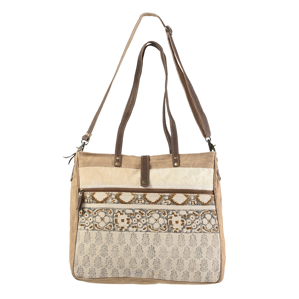 OHLAY Upcycled Wool Canvas Hair-On Genuine Leather Tote