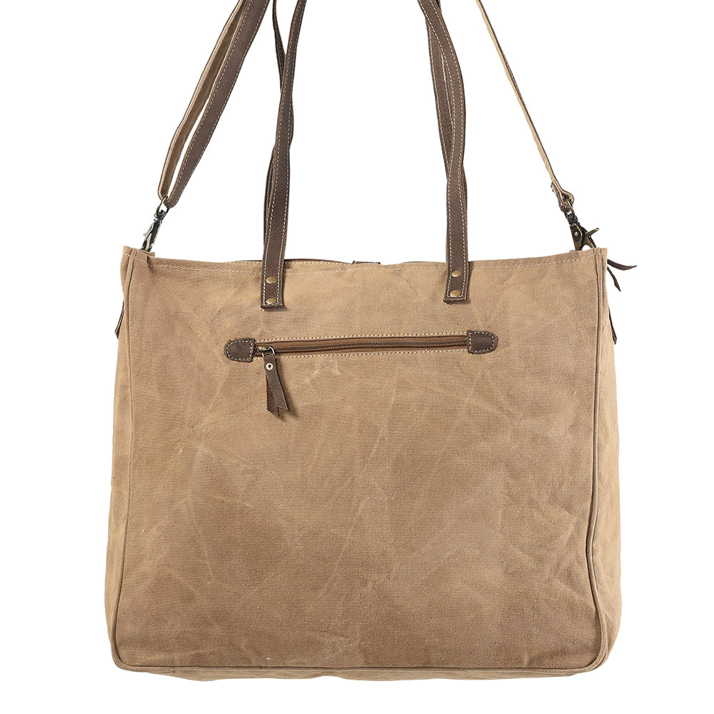 OHLAY Upcycled Wool Canvas Hair-On Genuine Leather Tote