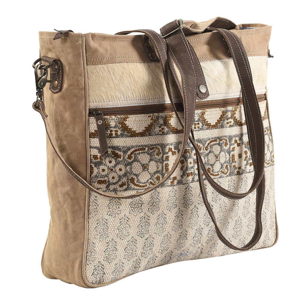 OHLAY Upcycled Wool Canvas Hair-On Genuine Leather Tote