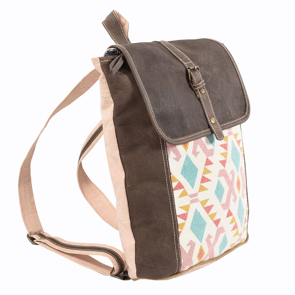Ohlay Backpack Upcycled Canvas Genuine Leather