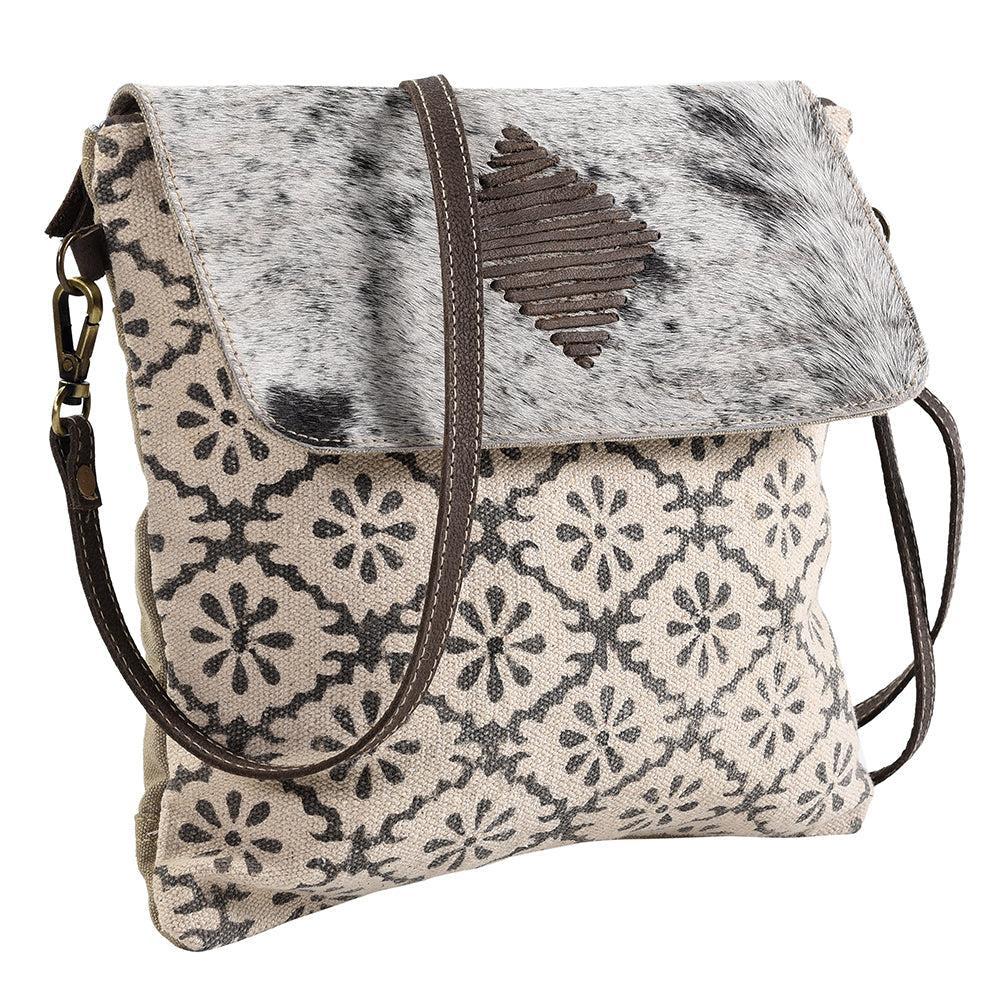 OHLAY Upcycled Canvas Hair-On Genuine Leather Crossbody Bag