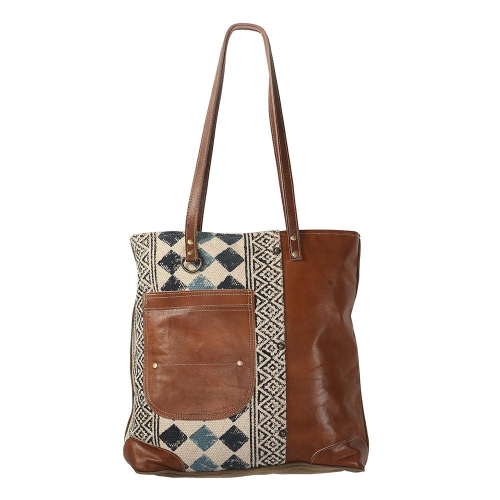 OHLAY Upcycled Wool Canvas Genuine Leather Tote