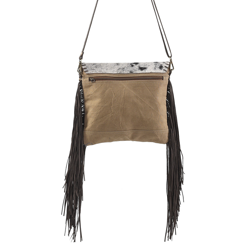 OHLAY Cross Body Upcycled Wool Canvas Embossed Hair-On Genuine Leather Women Bag Western Handbag Purse Womens Handbags
