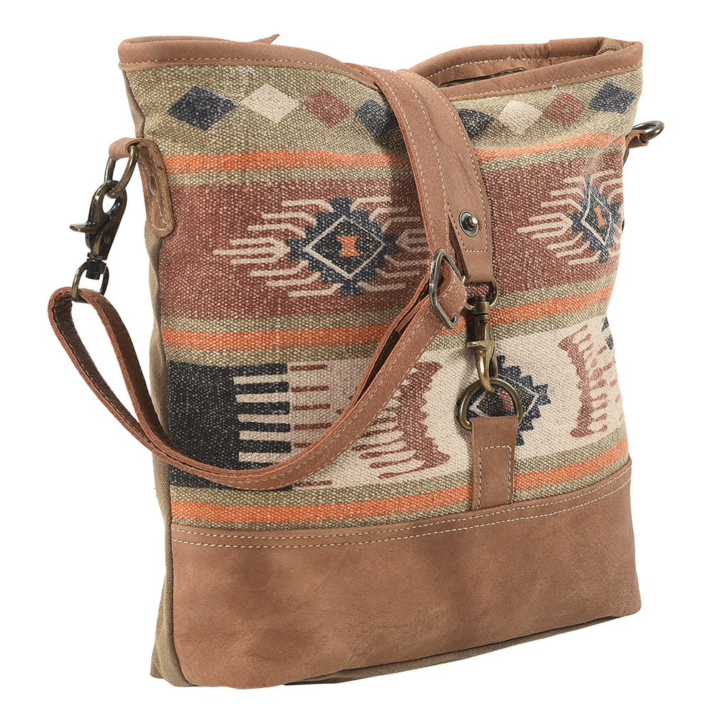 Ohlay Large Crossbody Upcycled Wool Canvas Genuine Leather