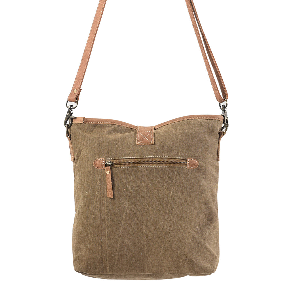 Ohlay Large Crossbody Upcycled Wool Canvas Genuine Leather