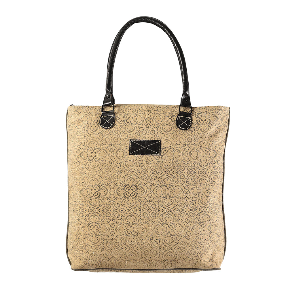 OHLAY Upcycled Canvas Genuine Leather Tote