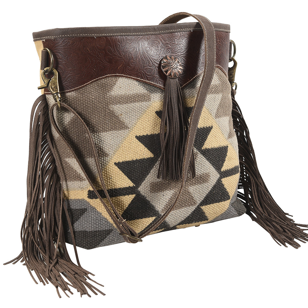 Ohlay Crossbody Upcycled Wool Upcycled Canvas Embossed Genuine Leather