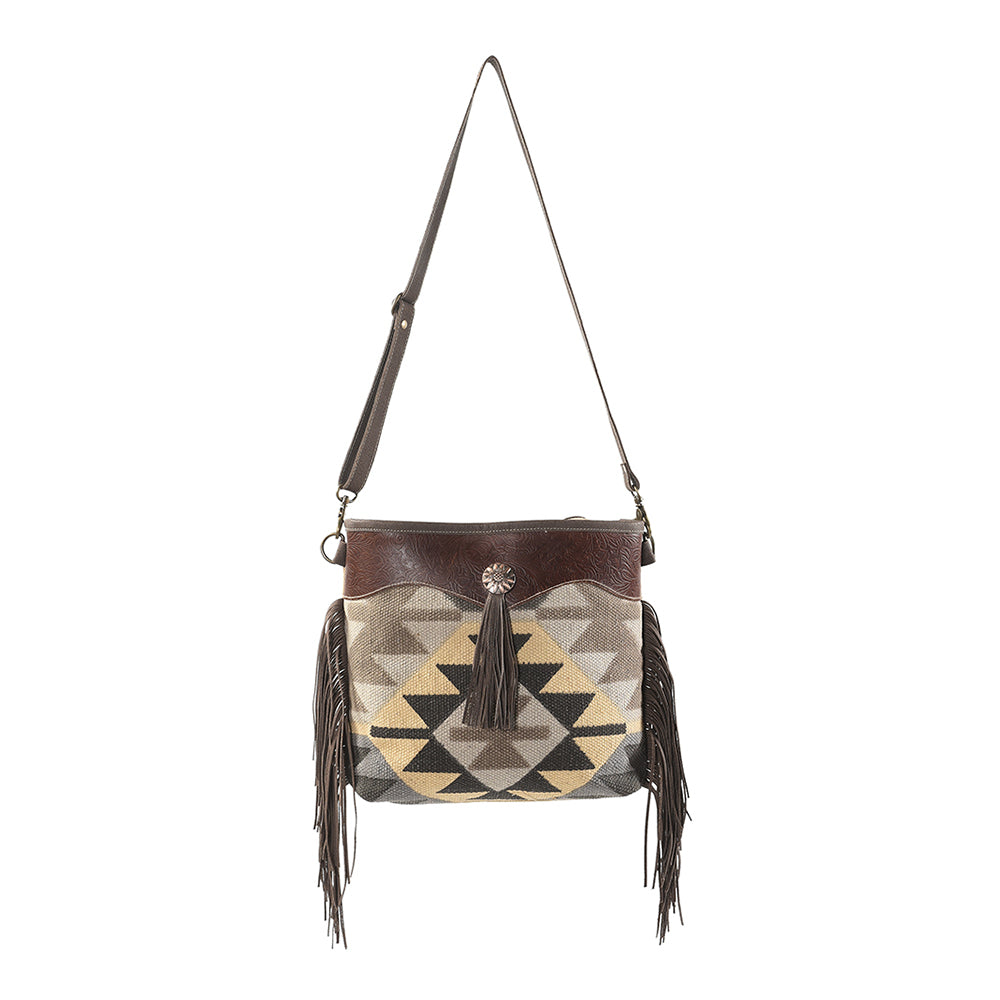 Ohlay Crossbody Upcycled Wool Upcycled Canvas Embossed Genuine Leather