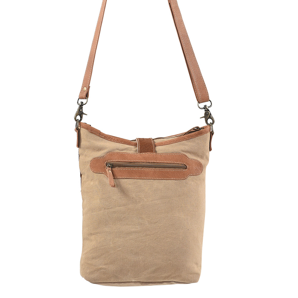 OHLAY Upcycled Canvas Hair-On Genuine Leather Messenger Bag