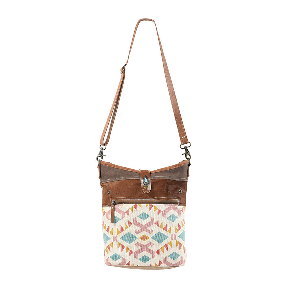 OHLAY Upcycled Canvas Hair-On Genuine Leather Messenger Bag