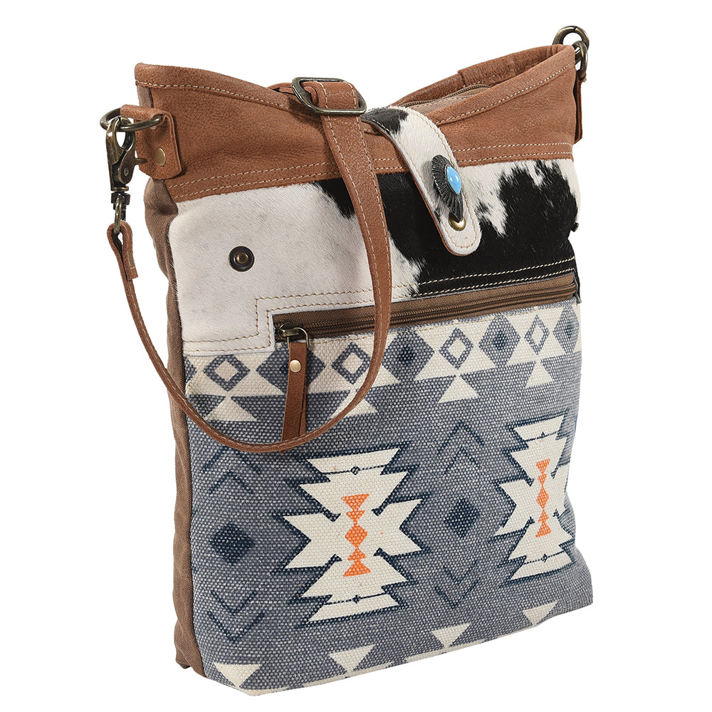 Ohlay Messenger Upcycled Canvas Hair-on Genuine Leather
