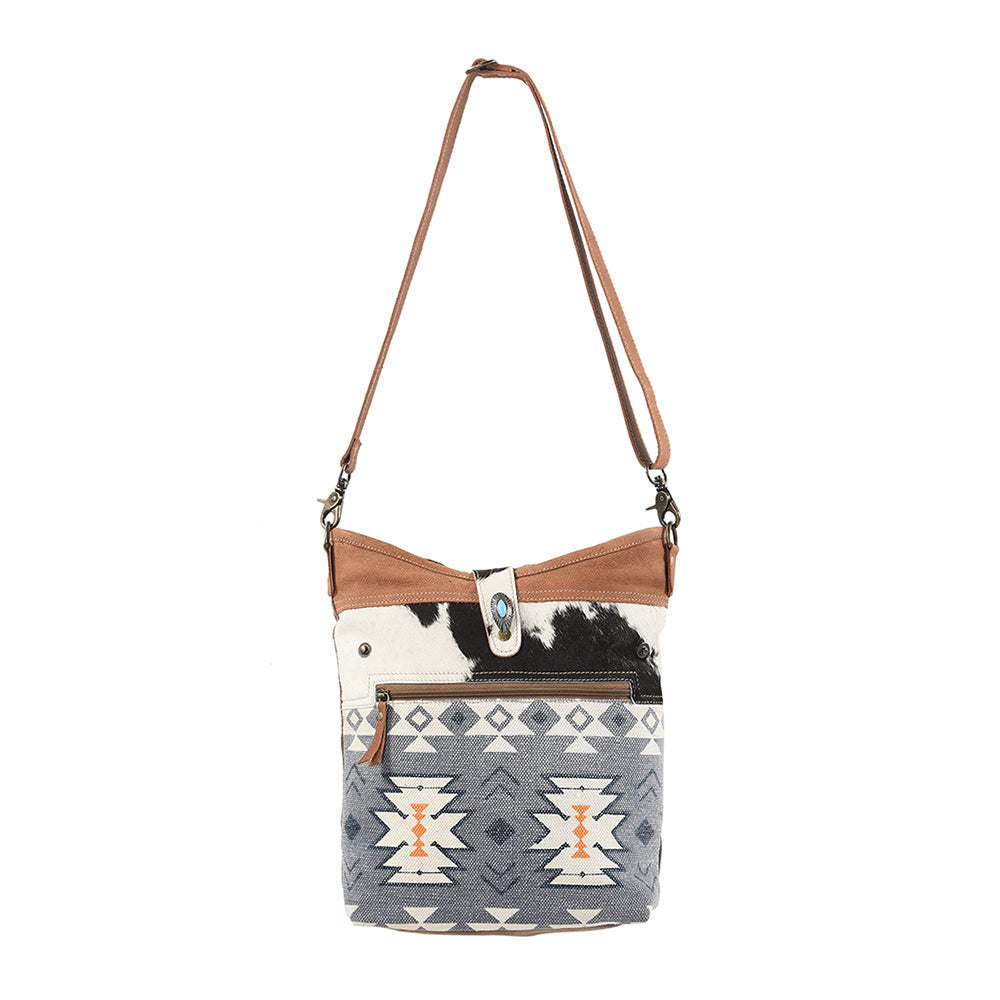 Ohlay Messenger Upcycled Canvas Hair-on Genuine Leather