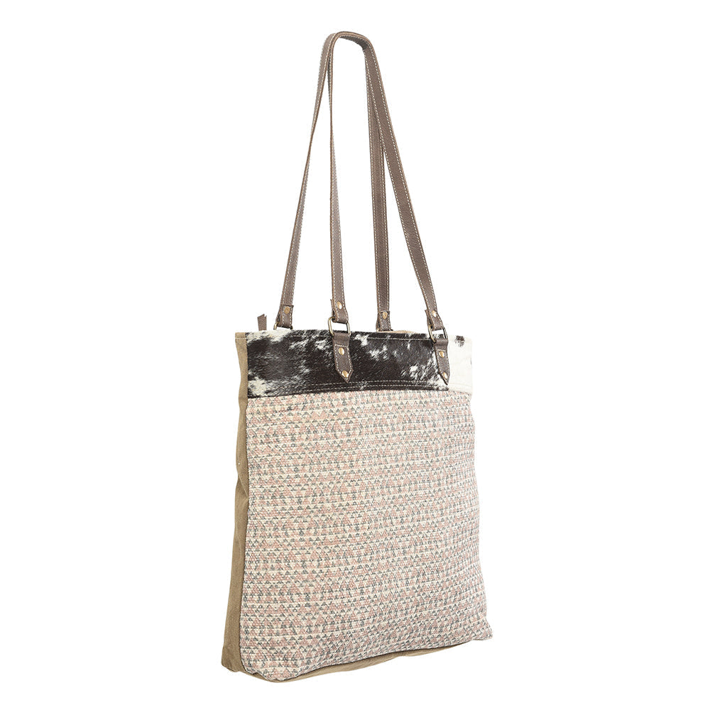 OHLAY Upcycled Wool Canvas Hair-On Genuine Leather Tote