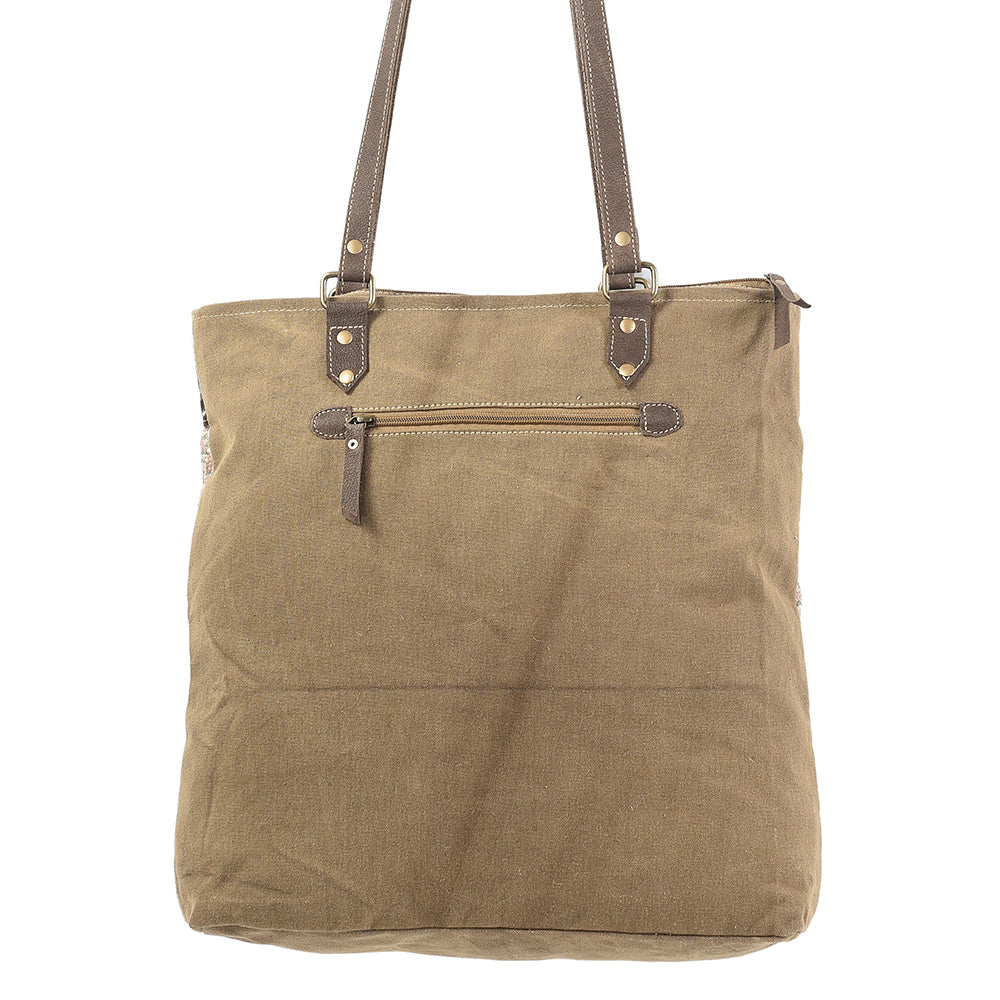 OHLAY Upcycled Wool Canvas Hair-On Genuine Leather Tote
