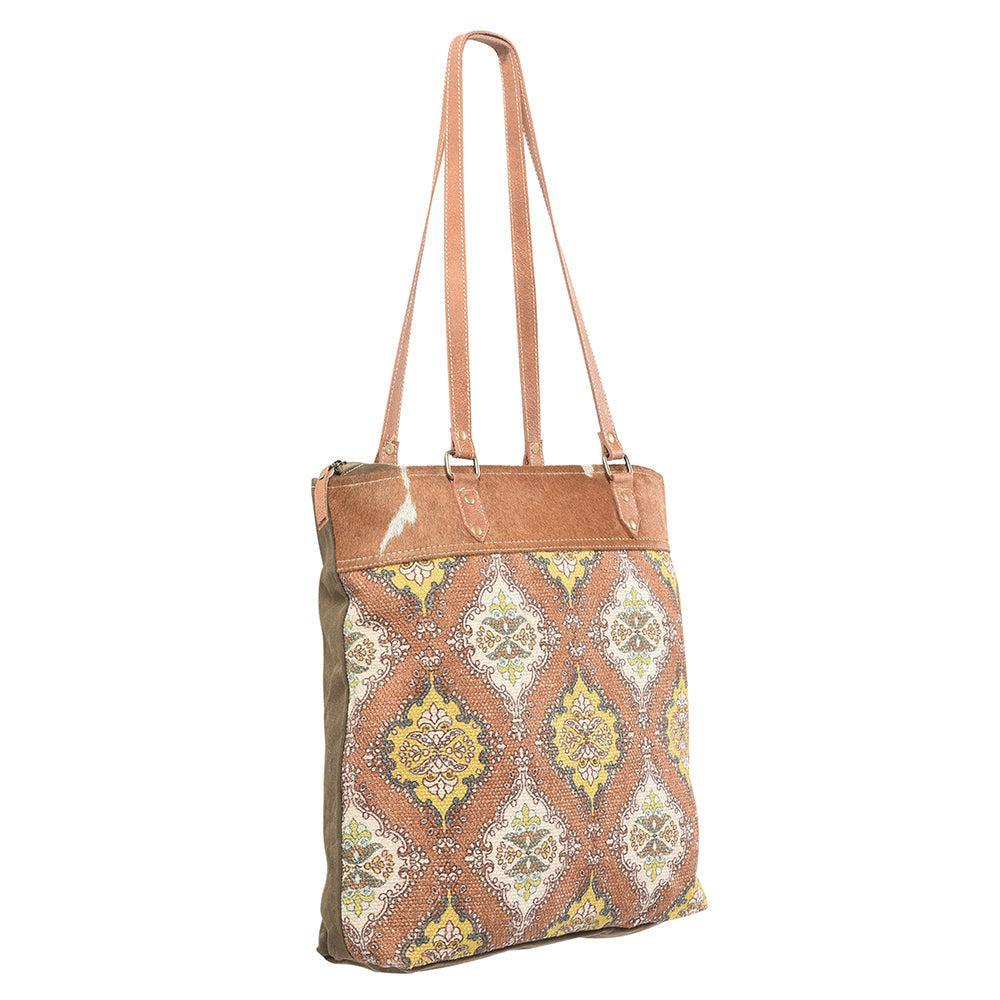 OHLAY Upcycled Wool Canvas Hair-On Genuine Leather Tote