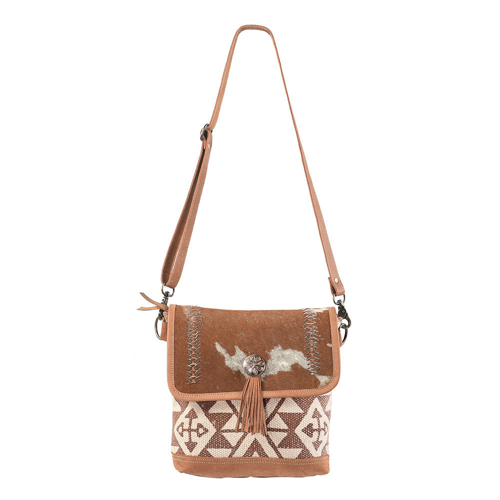 OHLAY Upcycled Wool Canvas Hair-On Genuine Leather Messenger Bag