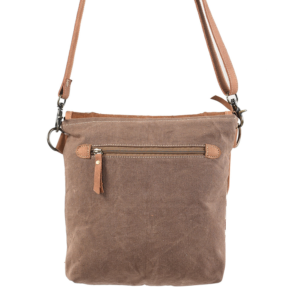 OHLAY Upcycled Wool Canvas Hair-On Genuine Leather Messenger Bag