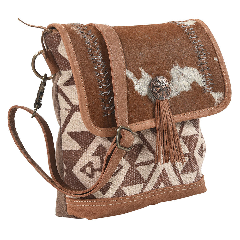 OHLAY Upcycled Wool Canvas Hair-On Genuine Leather Messenger Bag