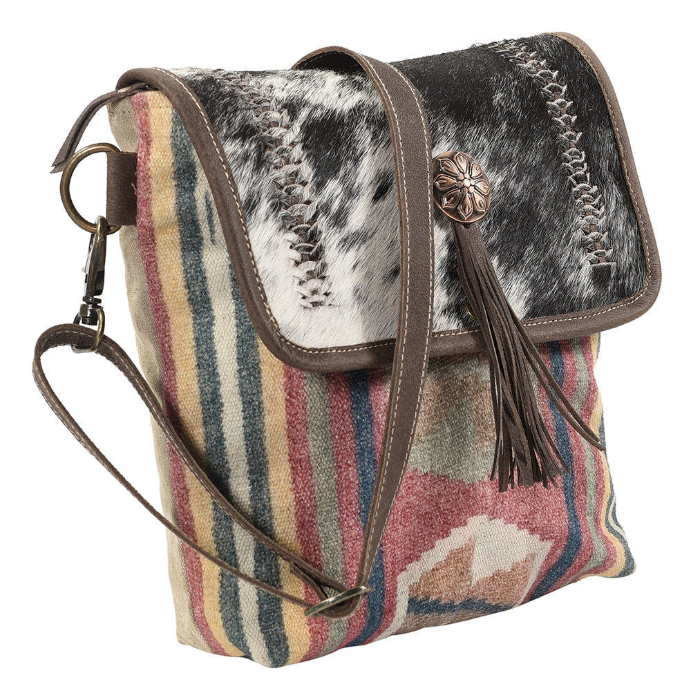 OHLAY Upcycled Wool Canvas Hair-On Genuine Leather Messenger Bag