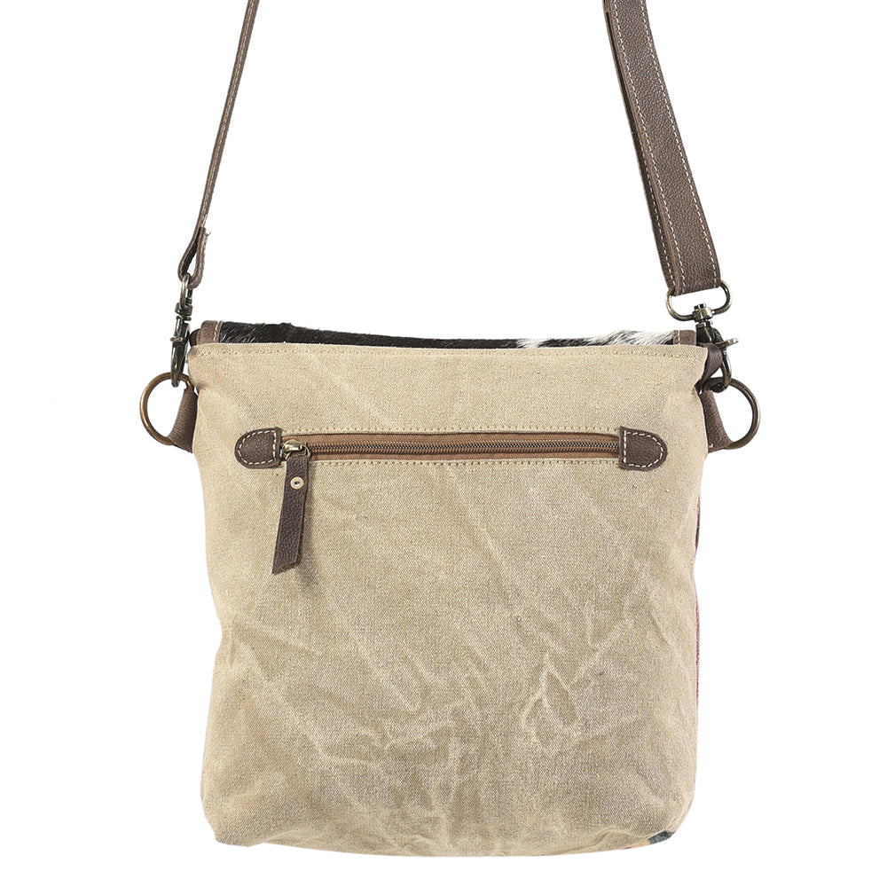 OHLAY Upcycled Wool Canvas Hair-On Genuine Leather Messenger Bag