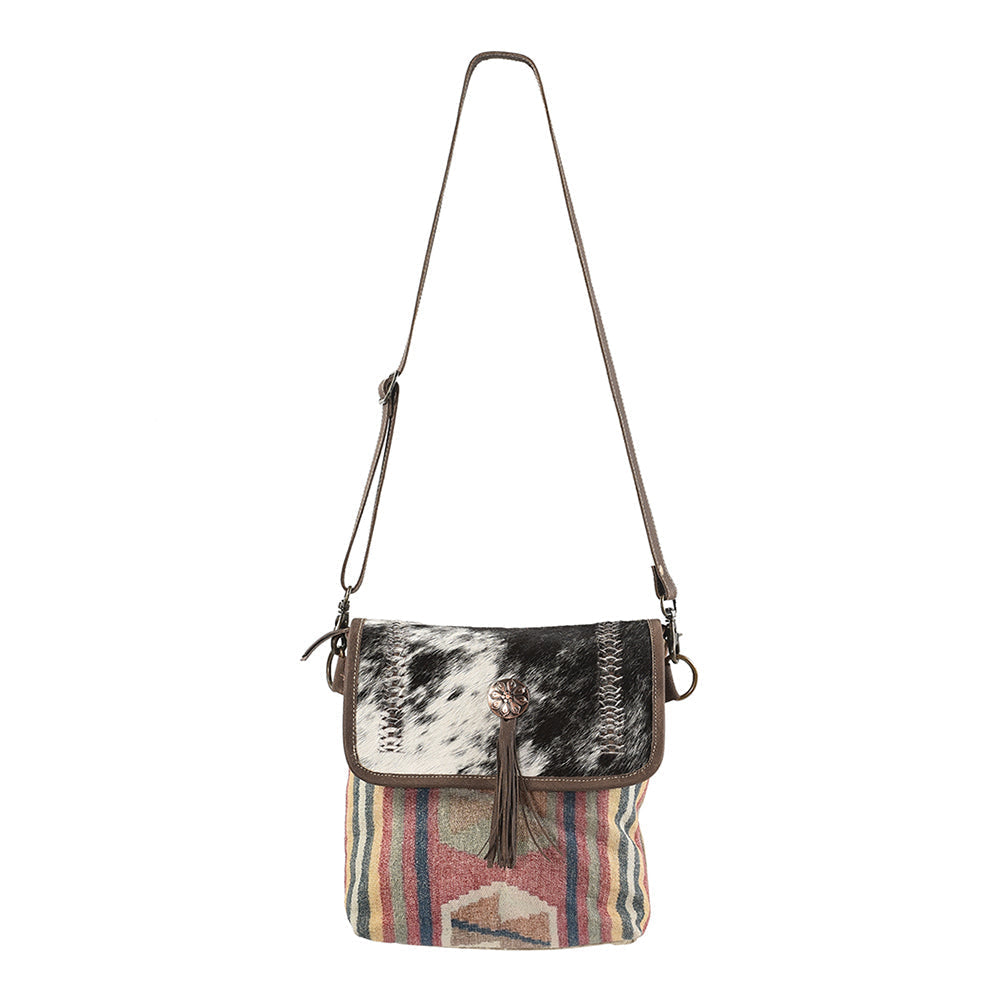 OHLAY Upcycled Wool Canvas Hair-On Genuine Leather Messenger Bag