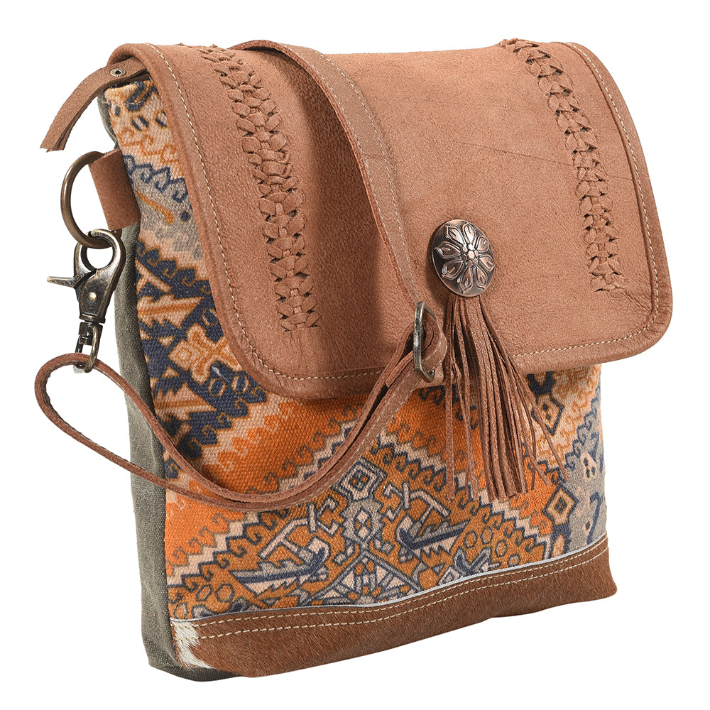 OHLAY Upcycled Canvas Hair-On Genuine Leather Messenger Bag