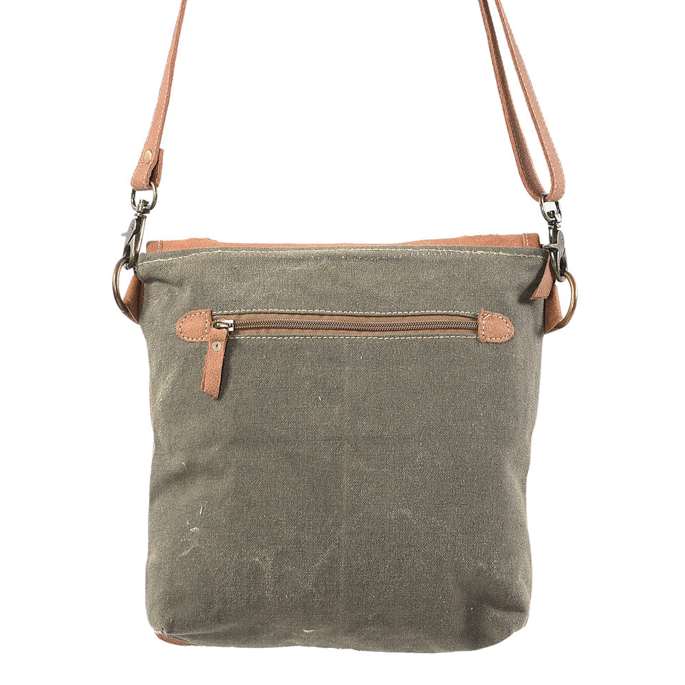 OHLAY Upcycled Canvas Hair-On Genuine Leather Messenger Bag